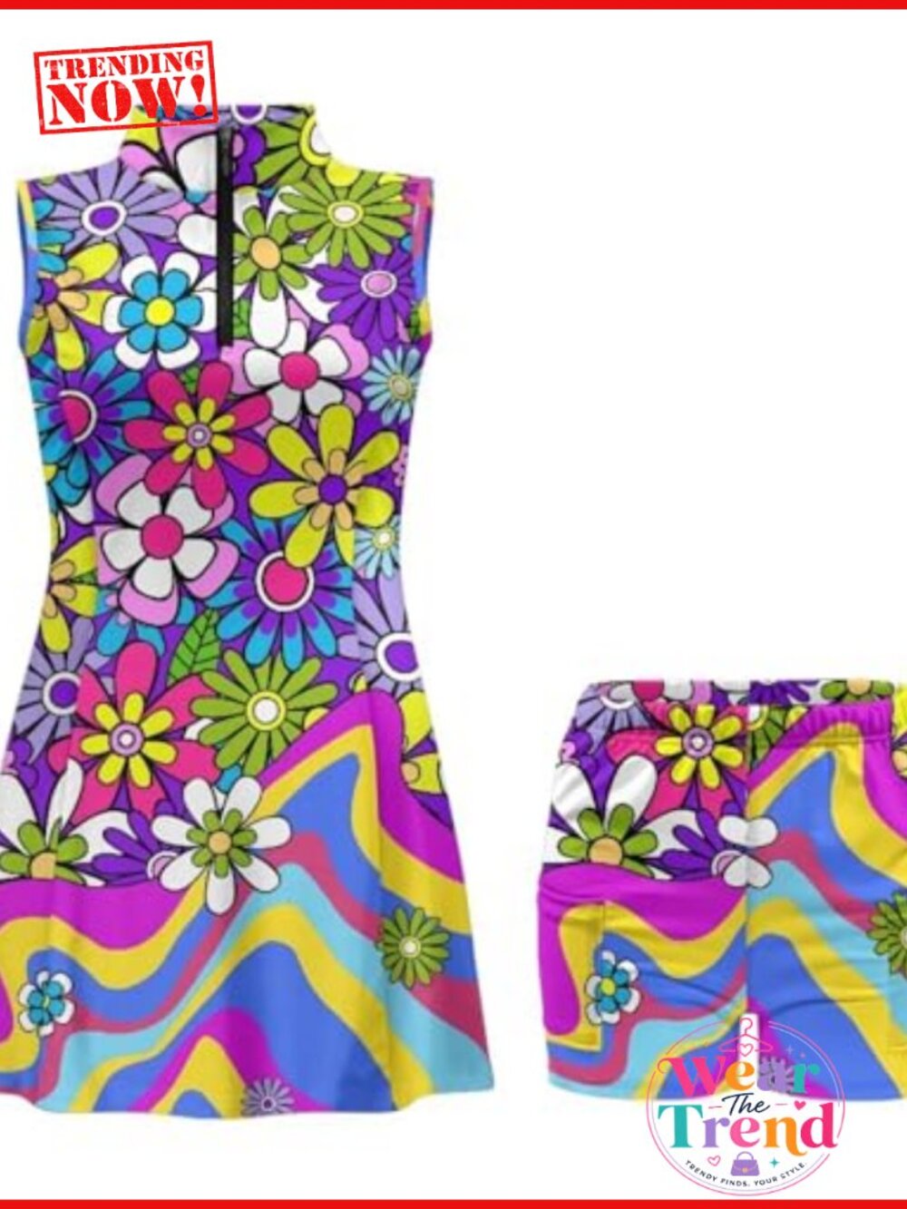 Women Tennis Dress with Shorts & Pockets Sleeveless Zip Up Golf Workout Athletic